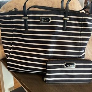 Kate spade black/white striped bag and wallet